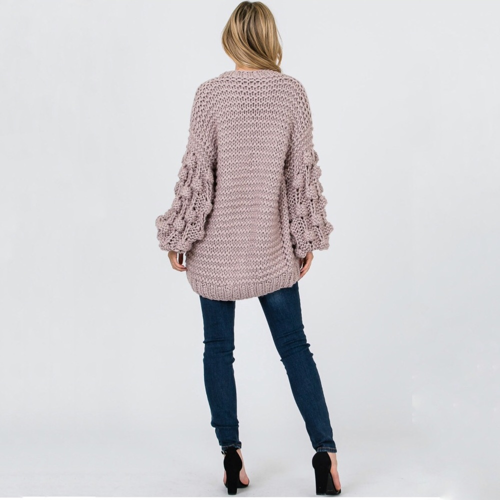 Handmade Cable Knit Chunky Open Cardigan Sweater - Picture 5 of 8